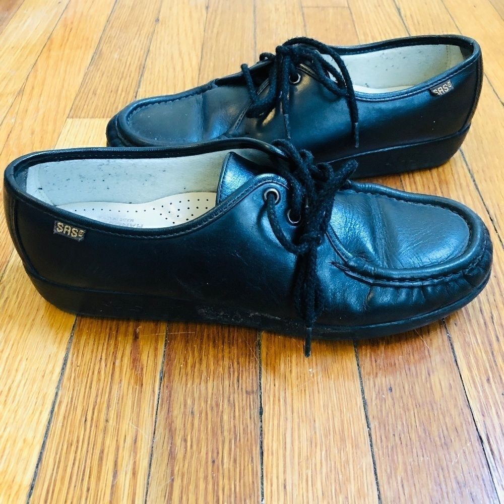 SAS Vinage Leather Moc Toe ace Up Wedge Loafer